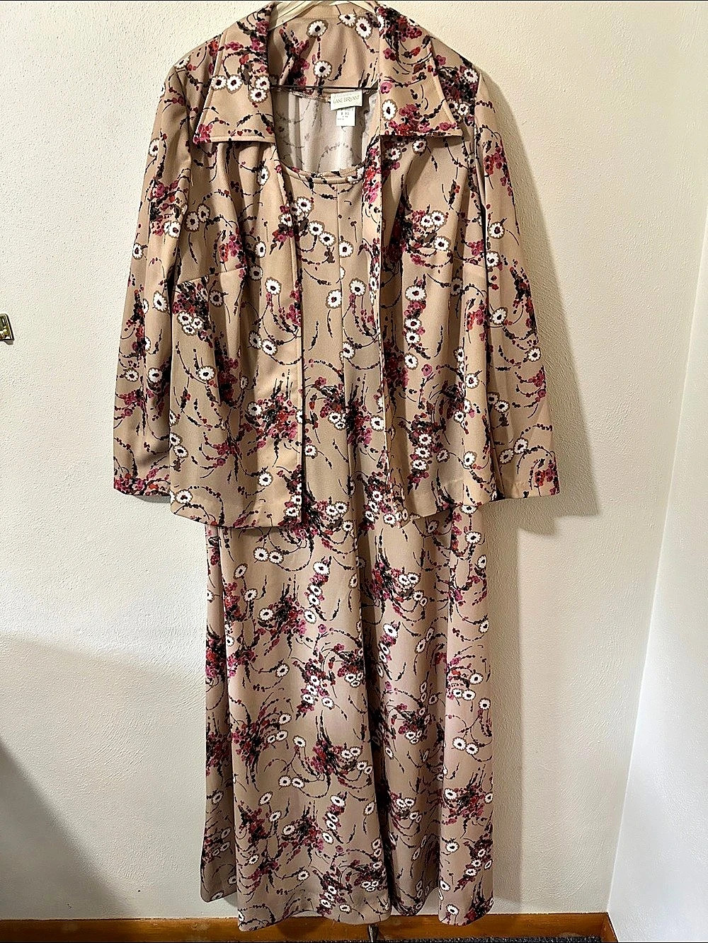 Vintage Lane Bryant 2 Pc Floral Maxi Dress and Jacket Brown & Pink